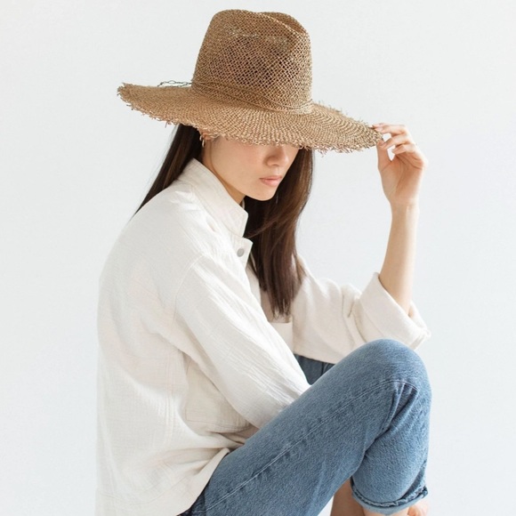 GIGI PIP Wide Brim Straw Fedora Hat in Natural Brown